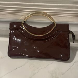 60s Vintage "Mod" Disco-Era Chocolate Brown Parent Leather Purse Gold Handles